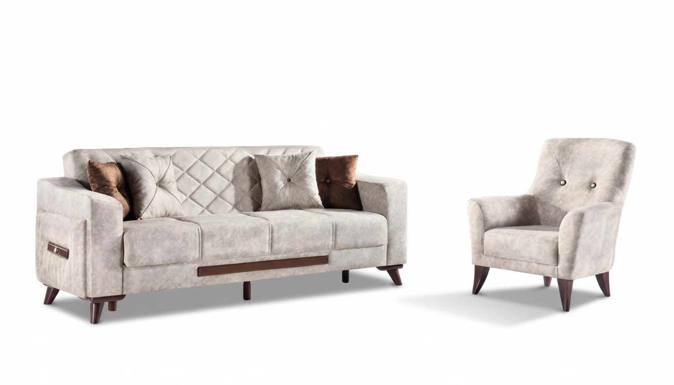 Sofa set 3+1 seating set sofas armchairs wood textile couch sofa