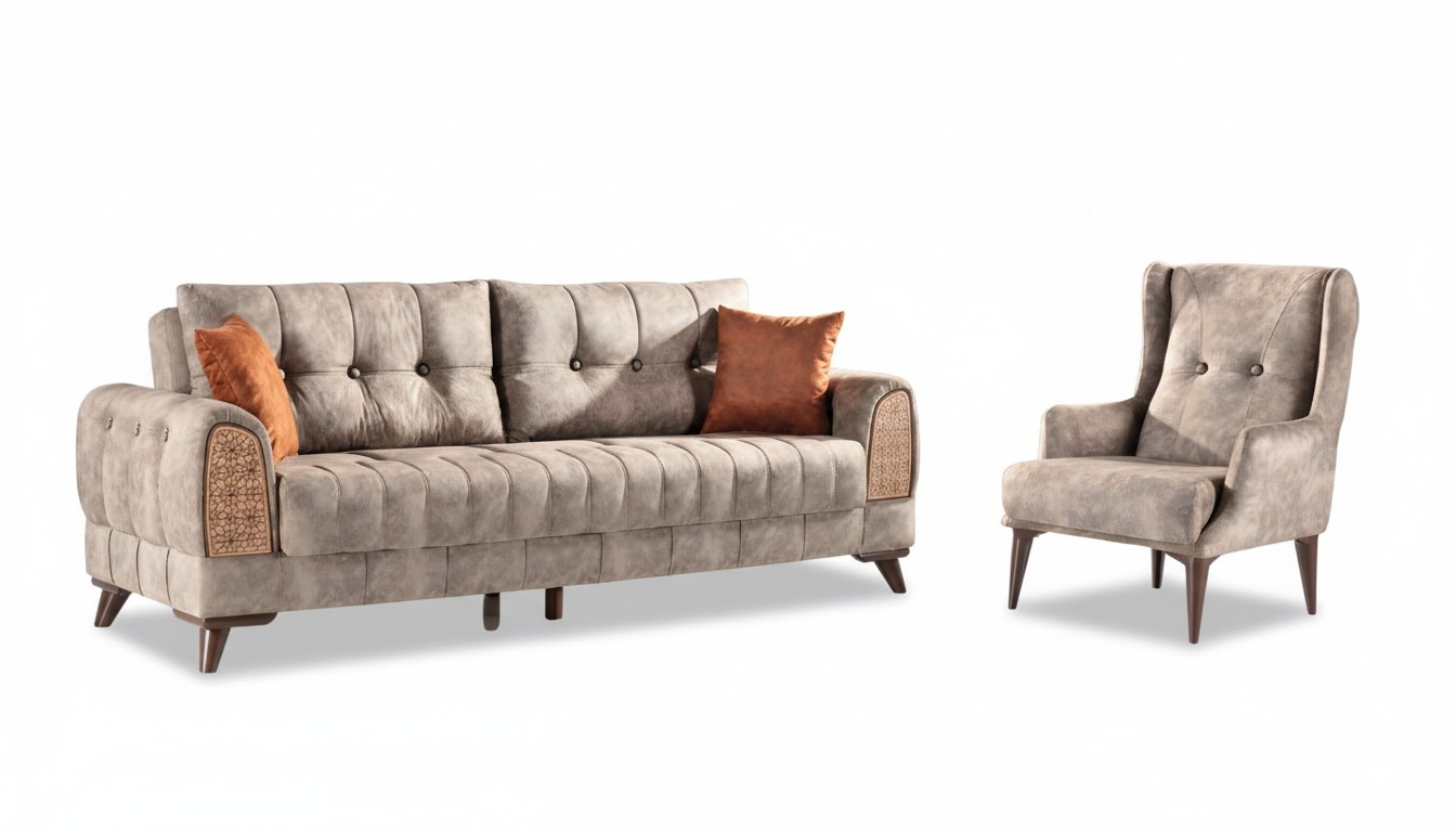 Sofa set 3+1 seating set sofas armchairs wooden textile couch set