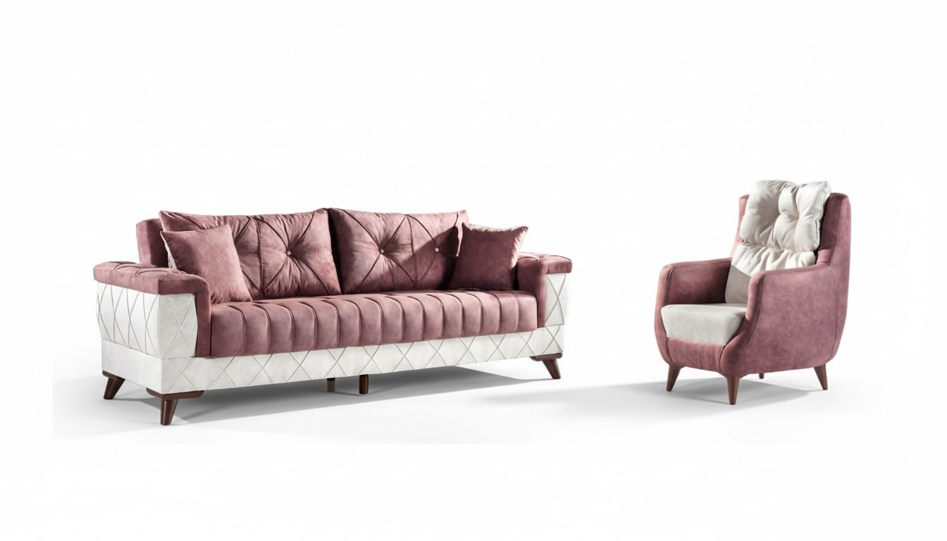 Sofa set 3+1 seating set sofas armchairs wooden textile couch set