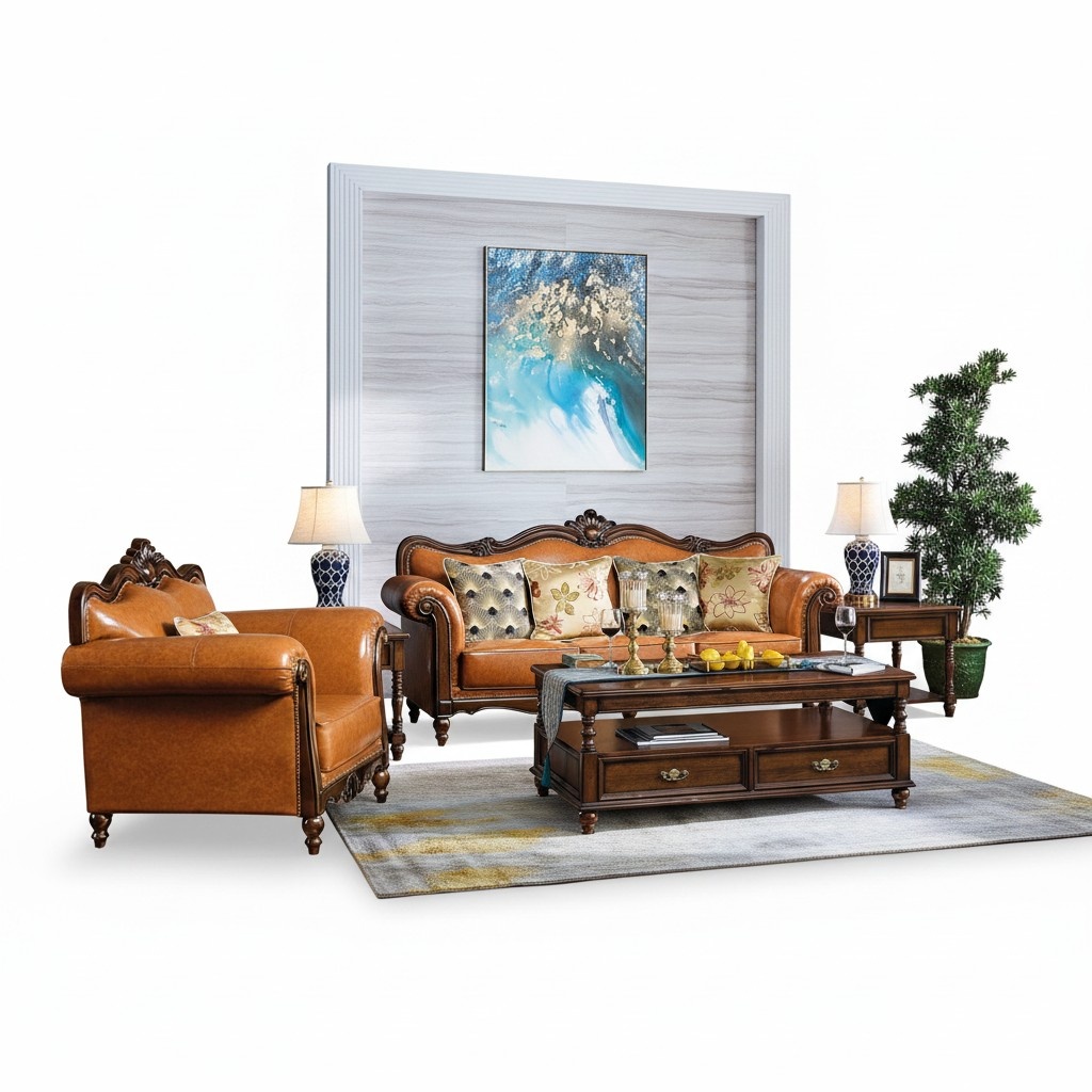 Sofa set 3+1 seater couch leather sofa classic couches Orangene