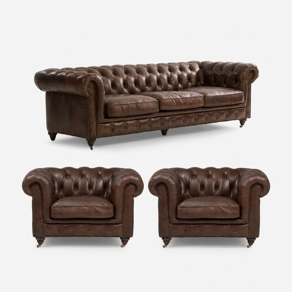Sofa Set 3 + 1 Seaters Living Room Couches Upholstery Seat Chesterfield Couches Textile Leather New