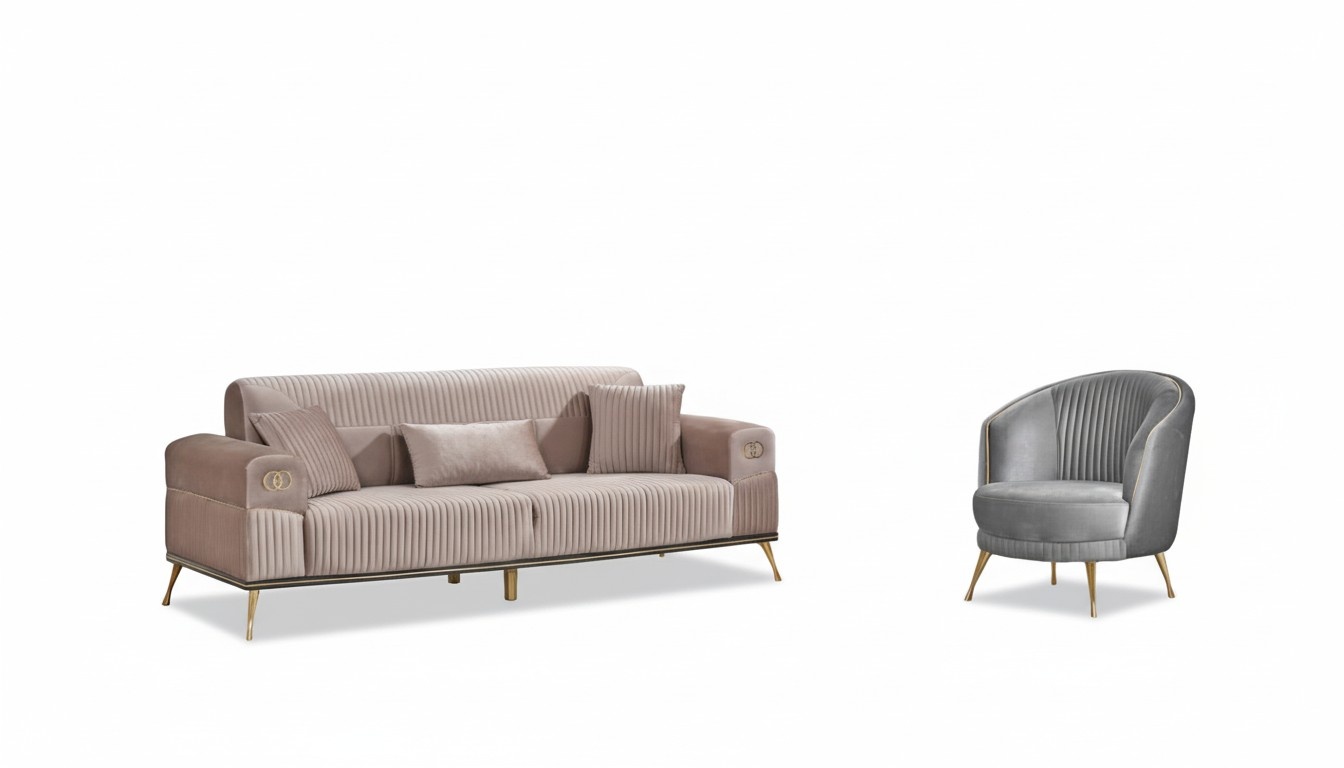 Sofa set 3+1 seat couch design upholstery modern textile fabric new