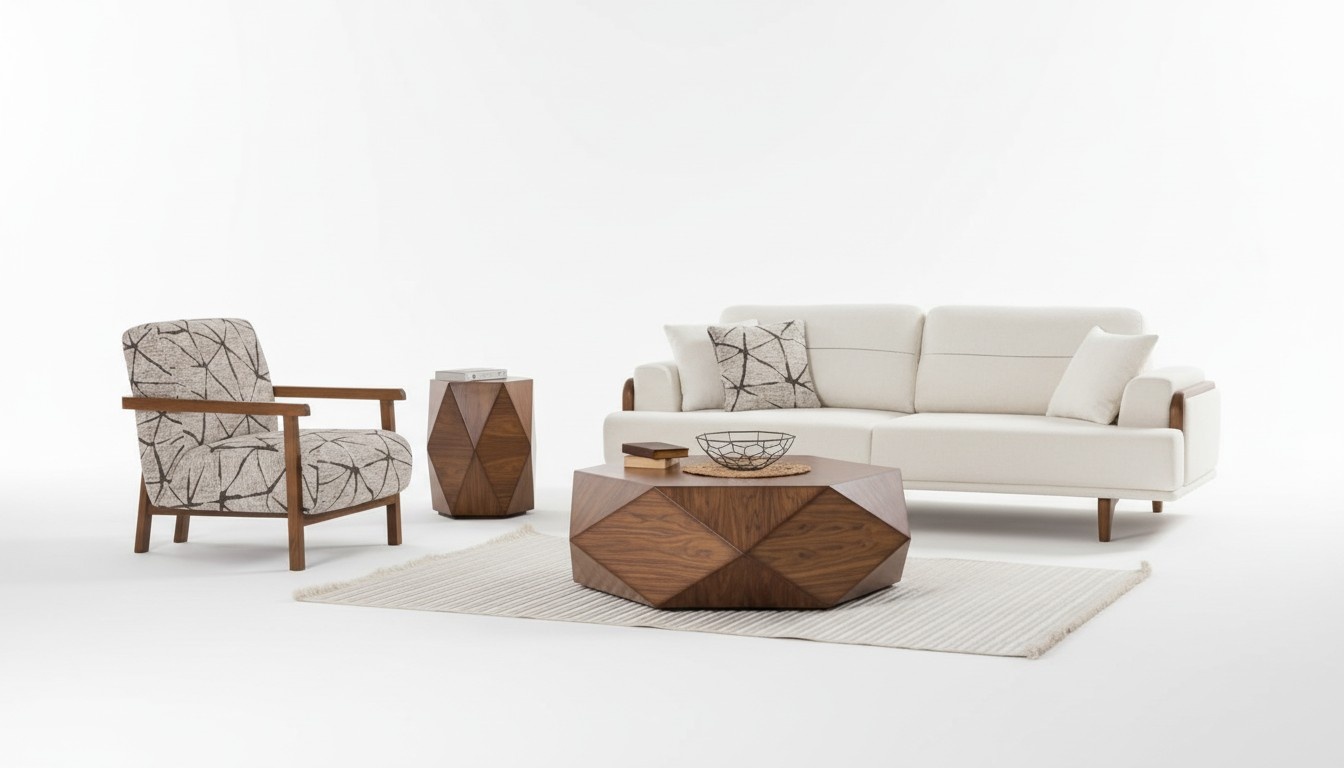 Sofa Set 3+1 Seater Modern Cream Wooden Frame Living Room Comfort Design