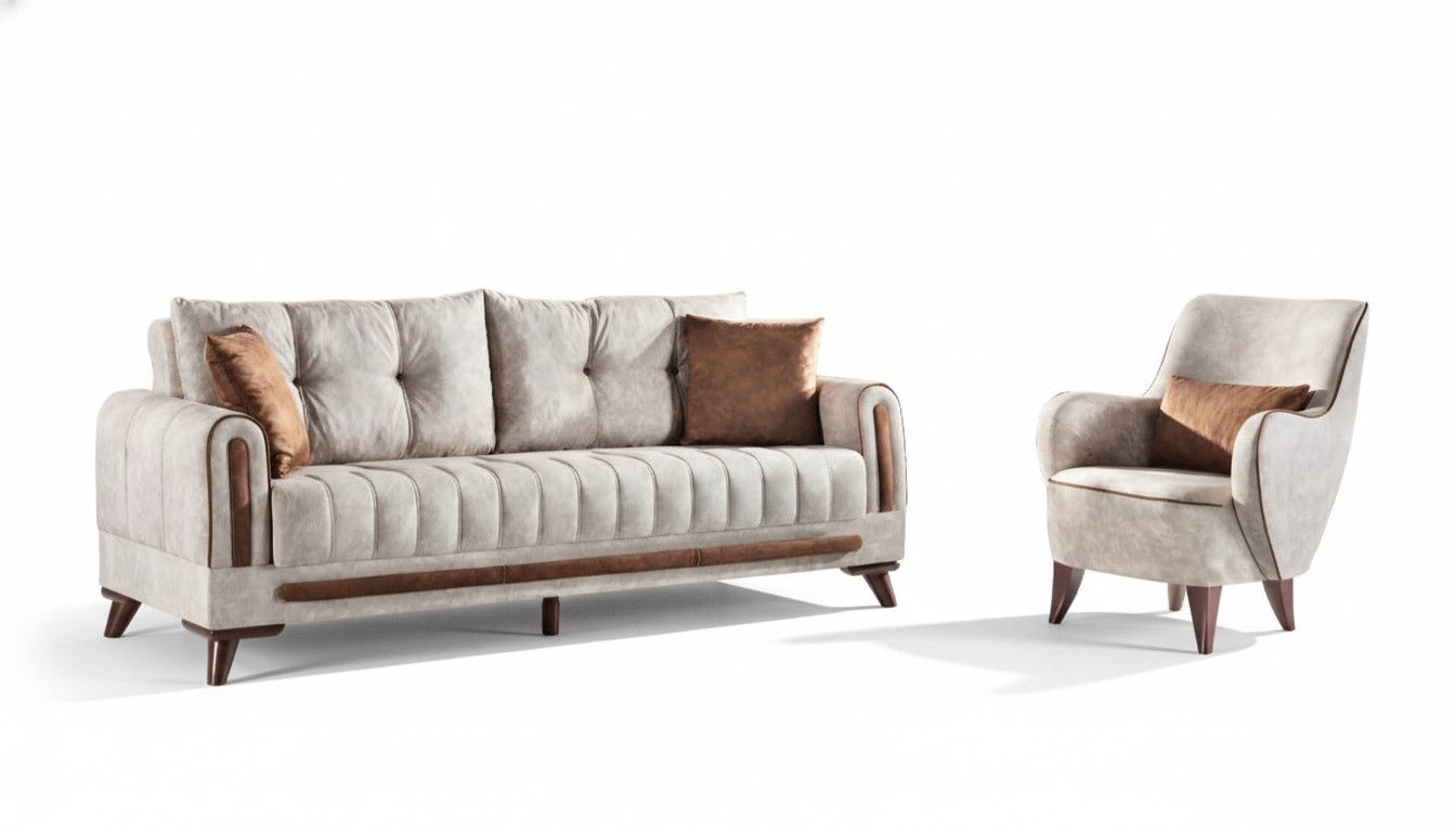 Sofa set 3+1 seating set sofa armchair wood textile couch set