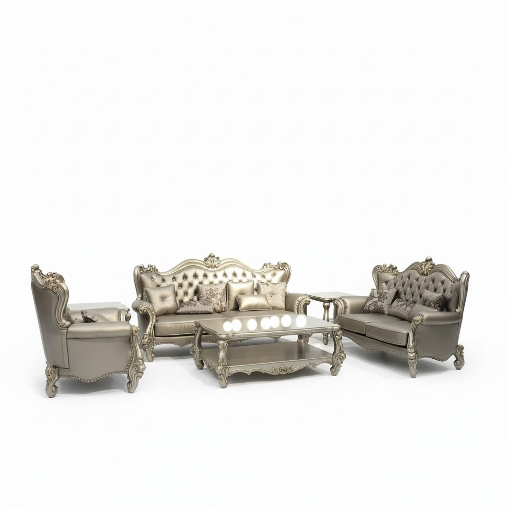 Baroque style made of real wooden 3+2+1 seater chesterfield sofa set