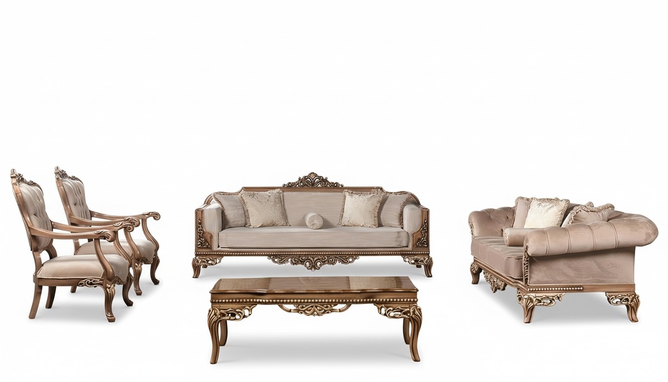 Sofa Set 3+3+1+1 Seat Coffee Table Chesterfield Sofa Armchair Luxury Set 5pcs