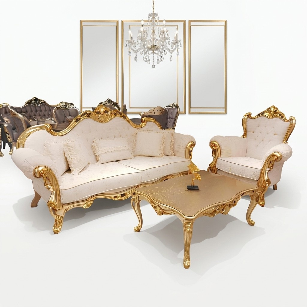 Sofa Set 3+3+1+1 Seater Classic Relax Armchair Chesterfield Baroque Style 4pcs