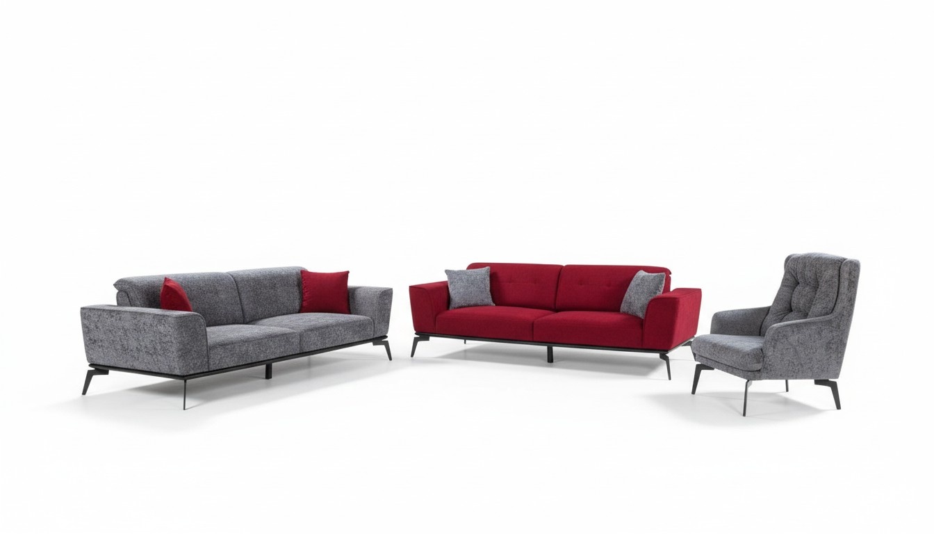 Sofa Set 3+3+1 Seat Upholstery Sofa Living Landscape Furniture Red Grey