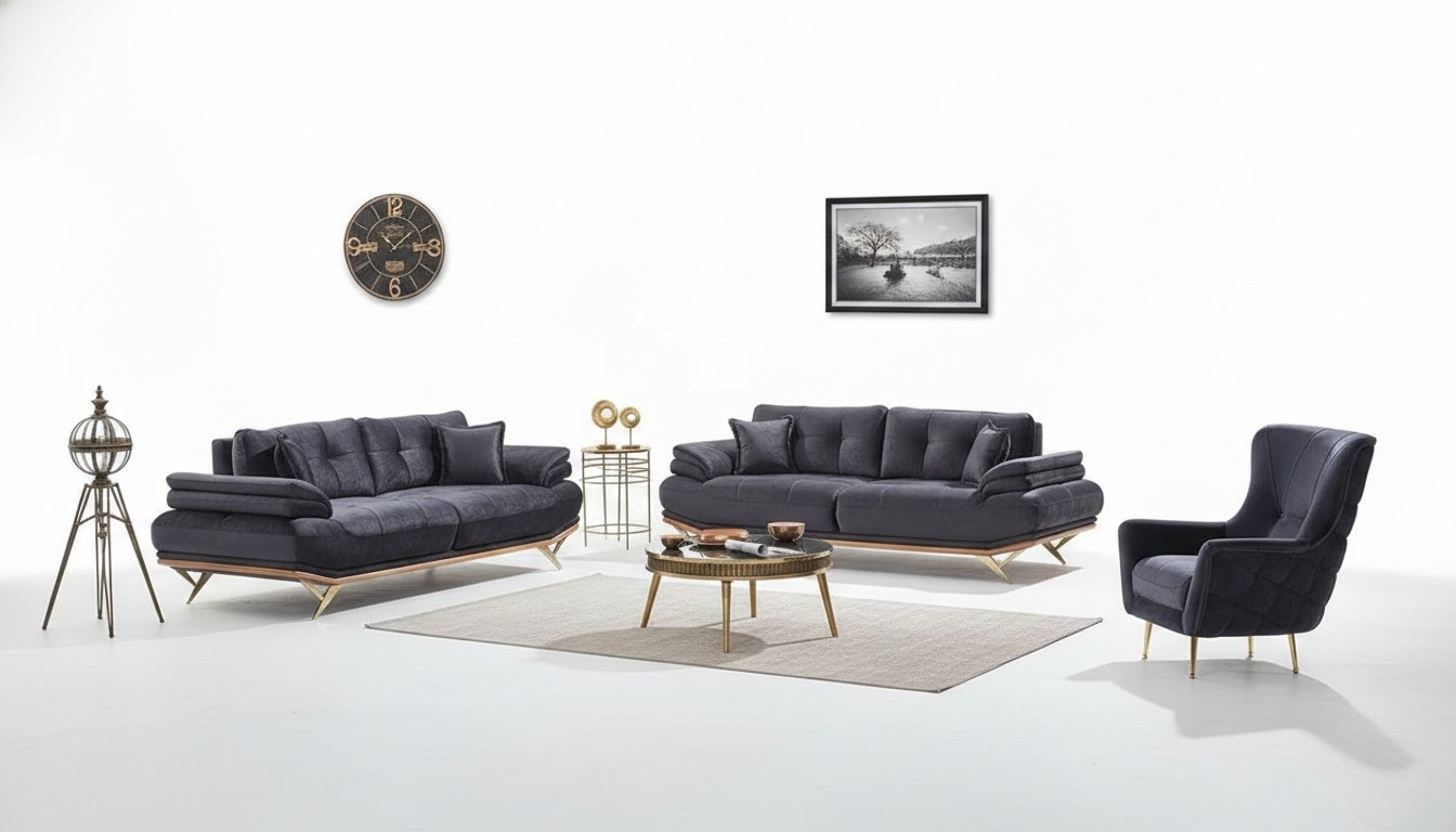 Sofa set 3+3+1 upholstered couches textile luxurious living room furniture