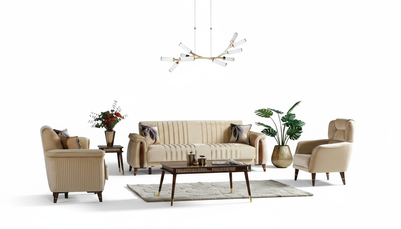 Sofa set 3+3+1 seater living room set complete sofa armchair beige