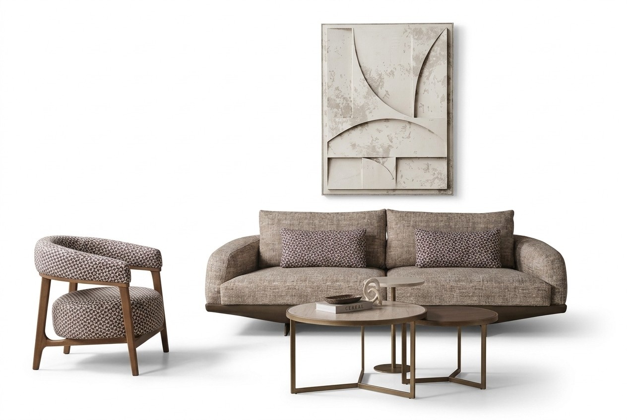 Sofa set 3-seater set design couch armchair brown upholstery design luxury