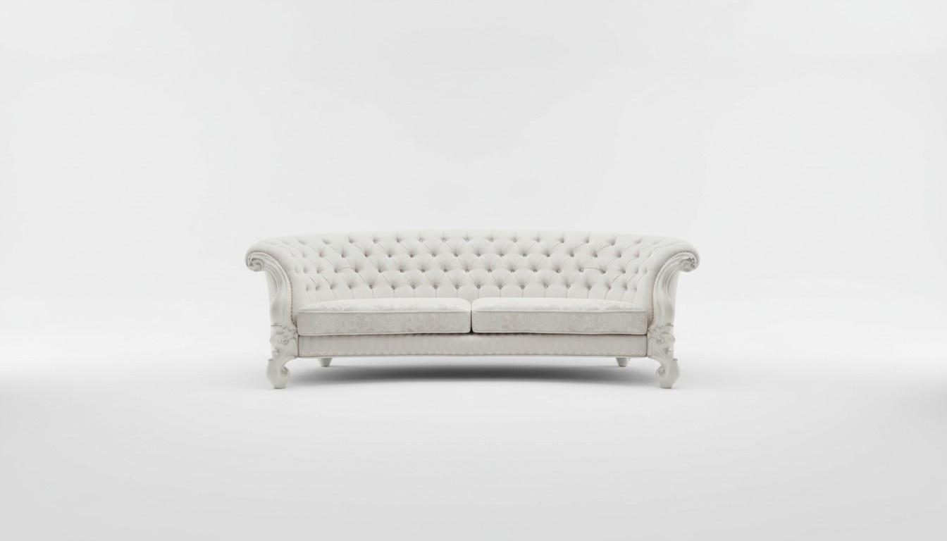 Baroque style made of real wooden set of 4-seater rounded sofa & armchair chesterfield design