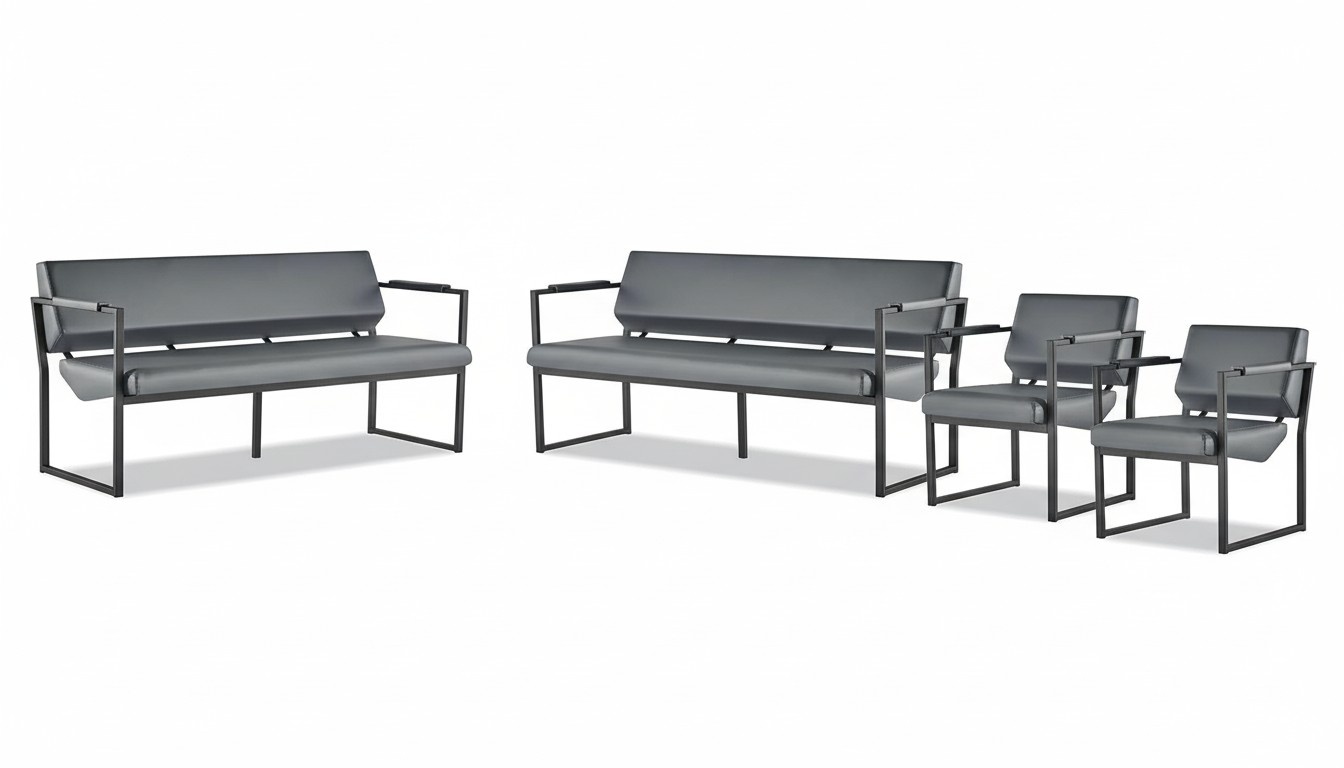 Black Modern Sofa Set Leather Sofa 3-Seater Armchair Stainless Steel