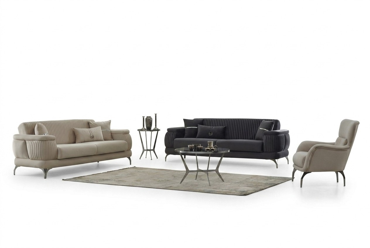 Sofa set couch upholstered sofa three-seater armchair beige 3-piece fabric sofa