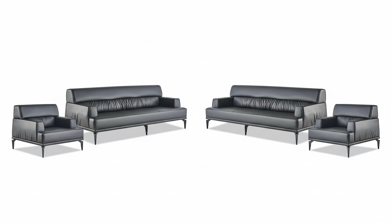 Sofa set couch upholstery furniture office furnishings seating black 4-piece sofa set.
