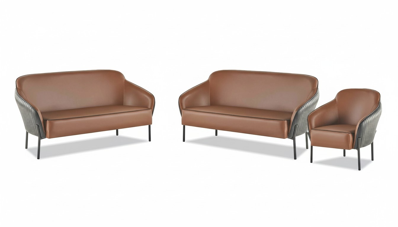 Leather sofa set stainless steel 2-seater armchair brown black leather sofas