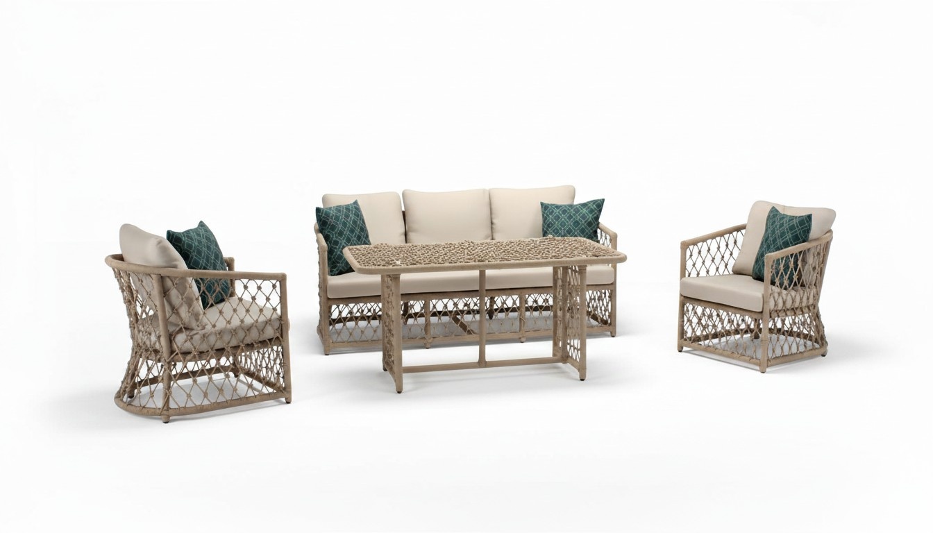 Sofa set 3-seater sofas 2x armchairs coffee table terrace modern beige set