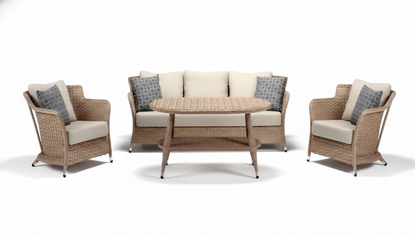 Sofa set 3-seater sofas 2 armchairs coffee table terrace modern beige set