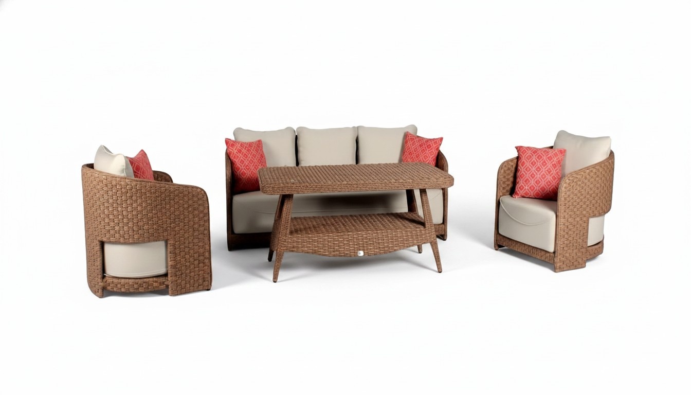 Sofa set 3-seater sofas brown, 2 armchairs, coffee table, terrace, modern set.