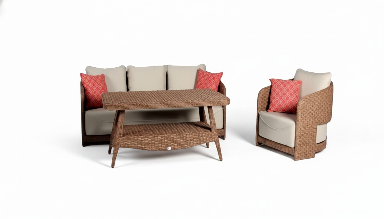 Sofa set 3-seater sofas brown armchair coffee table terrace modern set