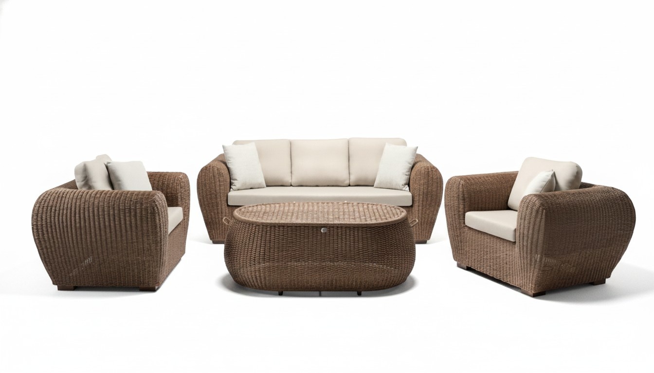 Sofa set 3-seater sofas 2x armchairs coffee table terrace modern brown set