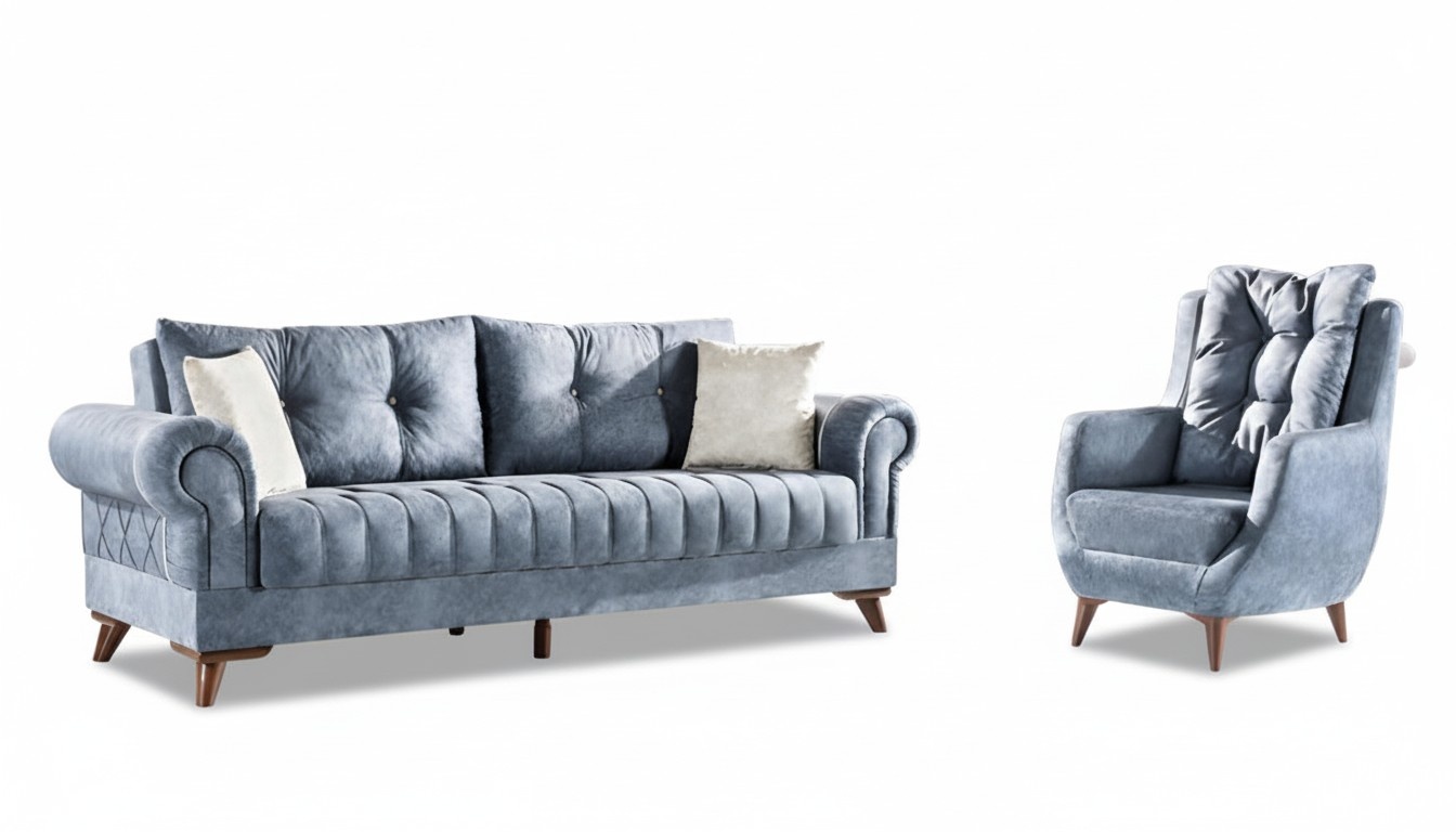 Sofa set 3-seater sofa armchair gray 2-piece 3+1 couch set