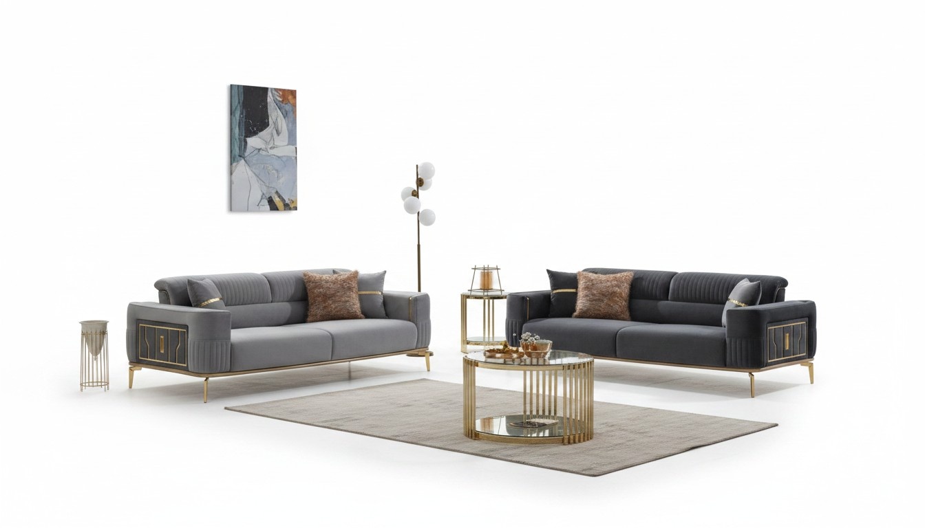 Sofa set three-seater couch fabric 2-piece upholstered sofa gray sofa set new