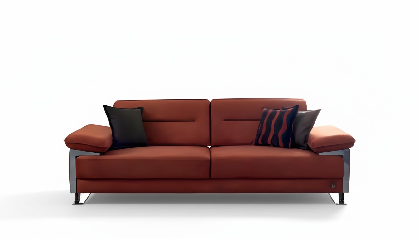 Sofa Terracotta Fabric Modern Chrome Legs Comfort Couch Living Room Style 3-Seater