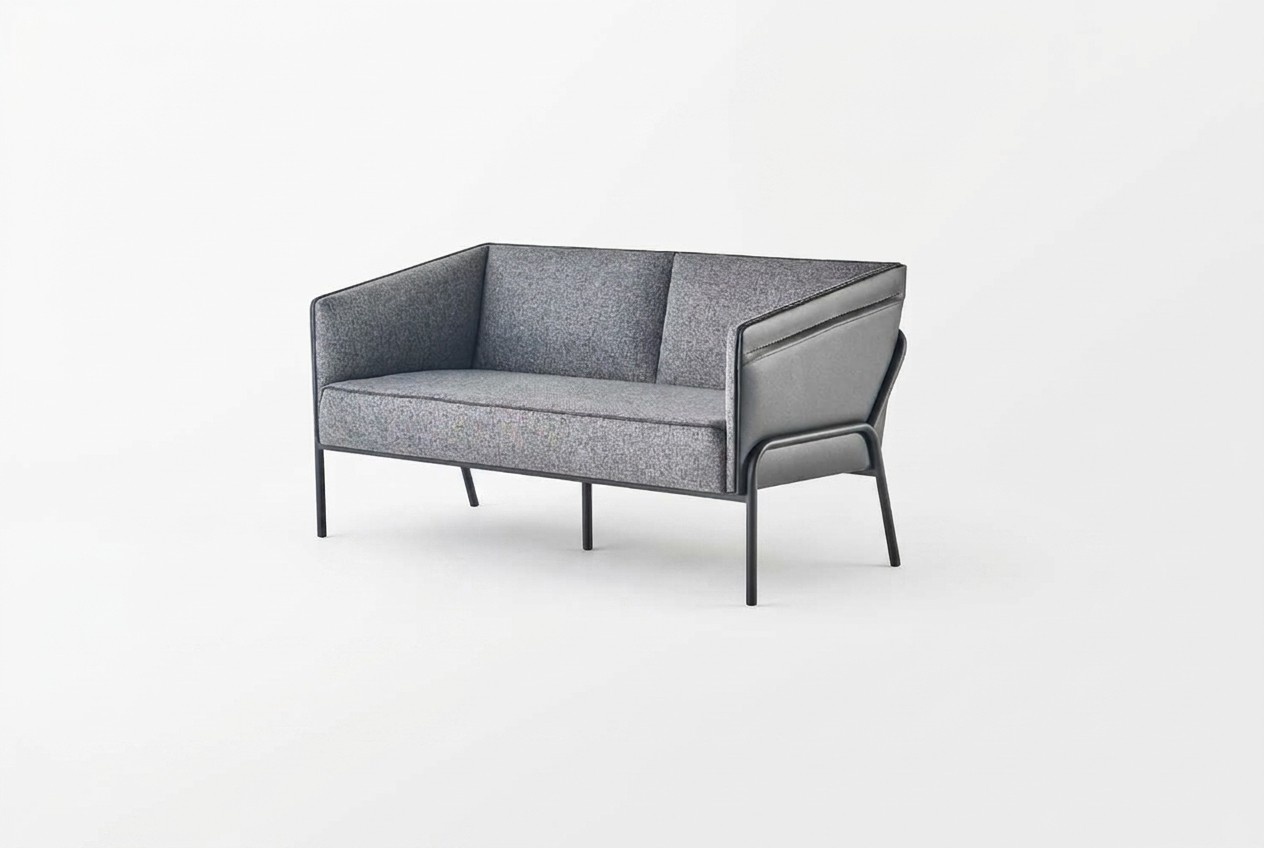 Textile Leather Sofa 2-Seater Gray Stainless Steel Modern Couch Seating Furniture Leather Sofa