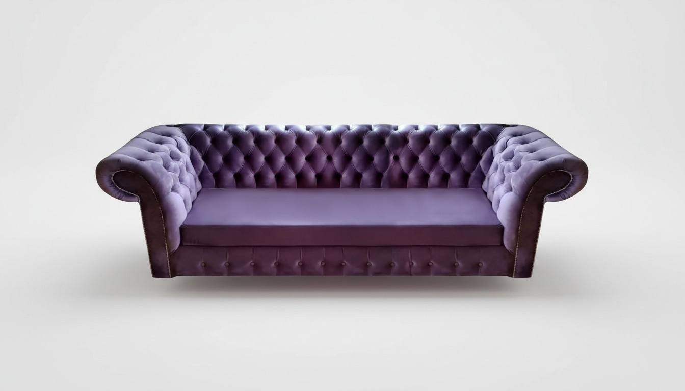 Sofa three-seater Chesterfield purple upholstered furniture living room décor