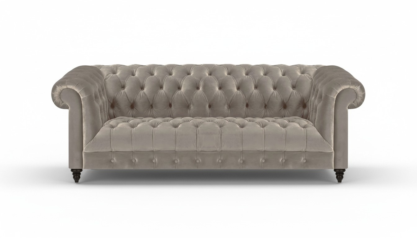 Sofa three-seater couch living room upholstered furniture gray Chesterfield