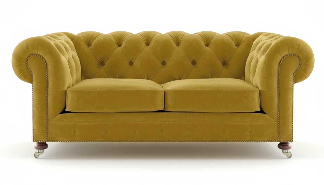 Sofa two seater couch yellow living room chesterfield textile luxury furnishings