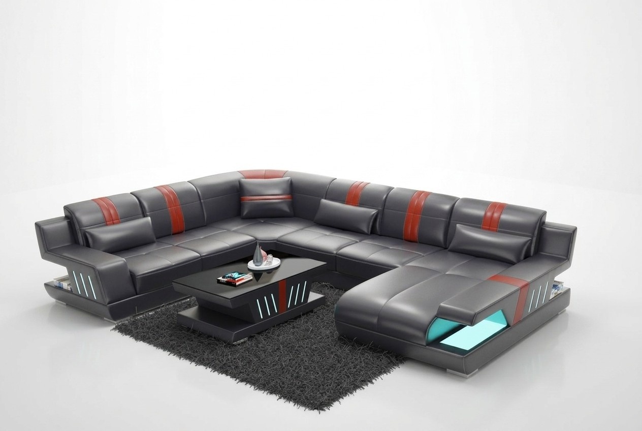 Sofa UForm Leather Sofa Couch Living Set Design Modern Sofas Grey LED