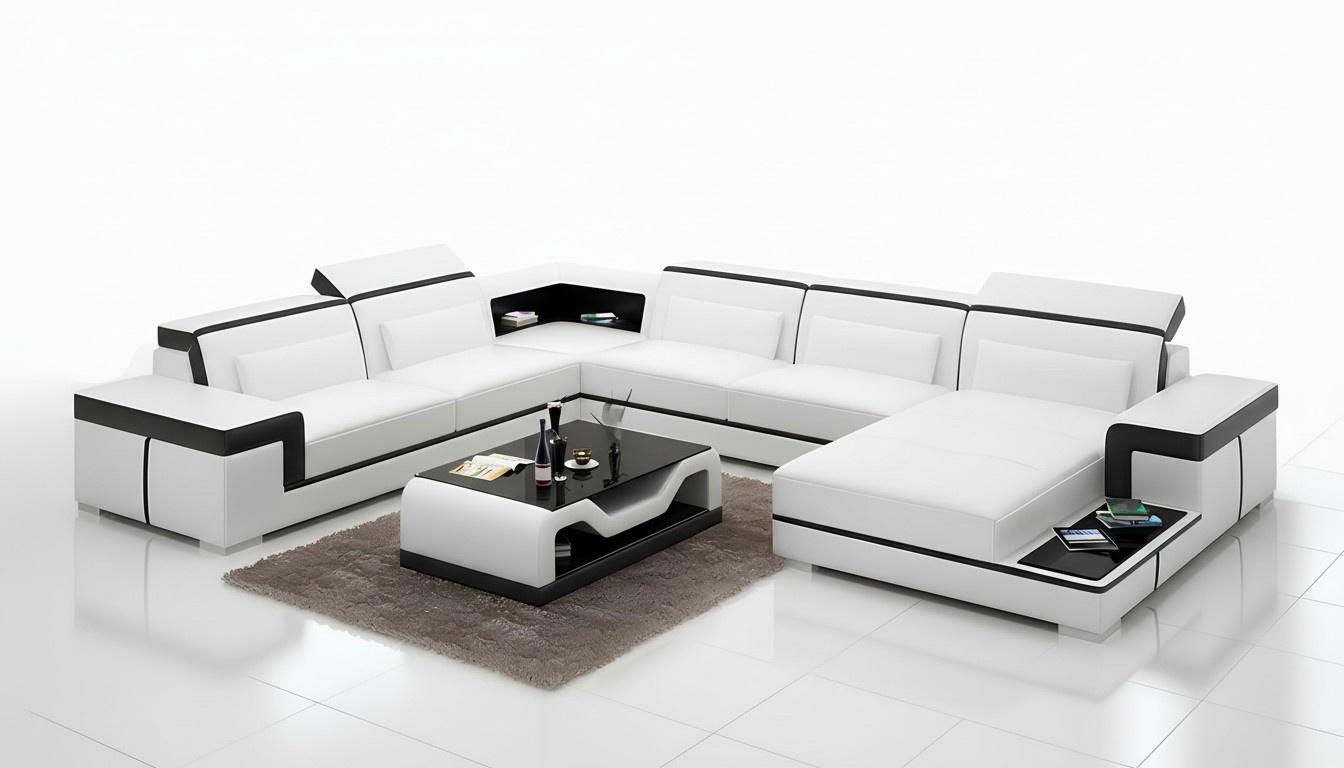 Sofa U-shape leather sofa couch living area set design modern sofa corner sofa