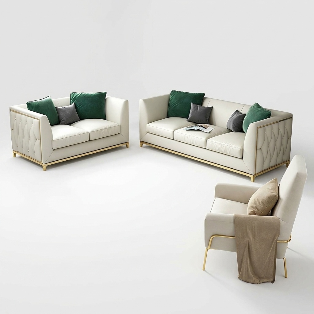 Sofa upholstery seat couch set leather living room sofa set 6 pieces stool + table