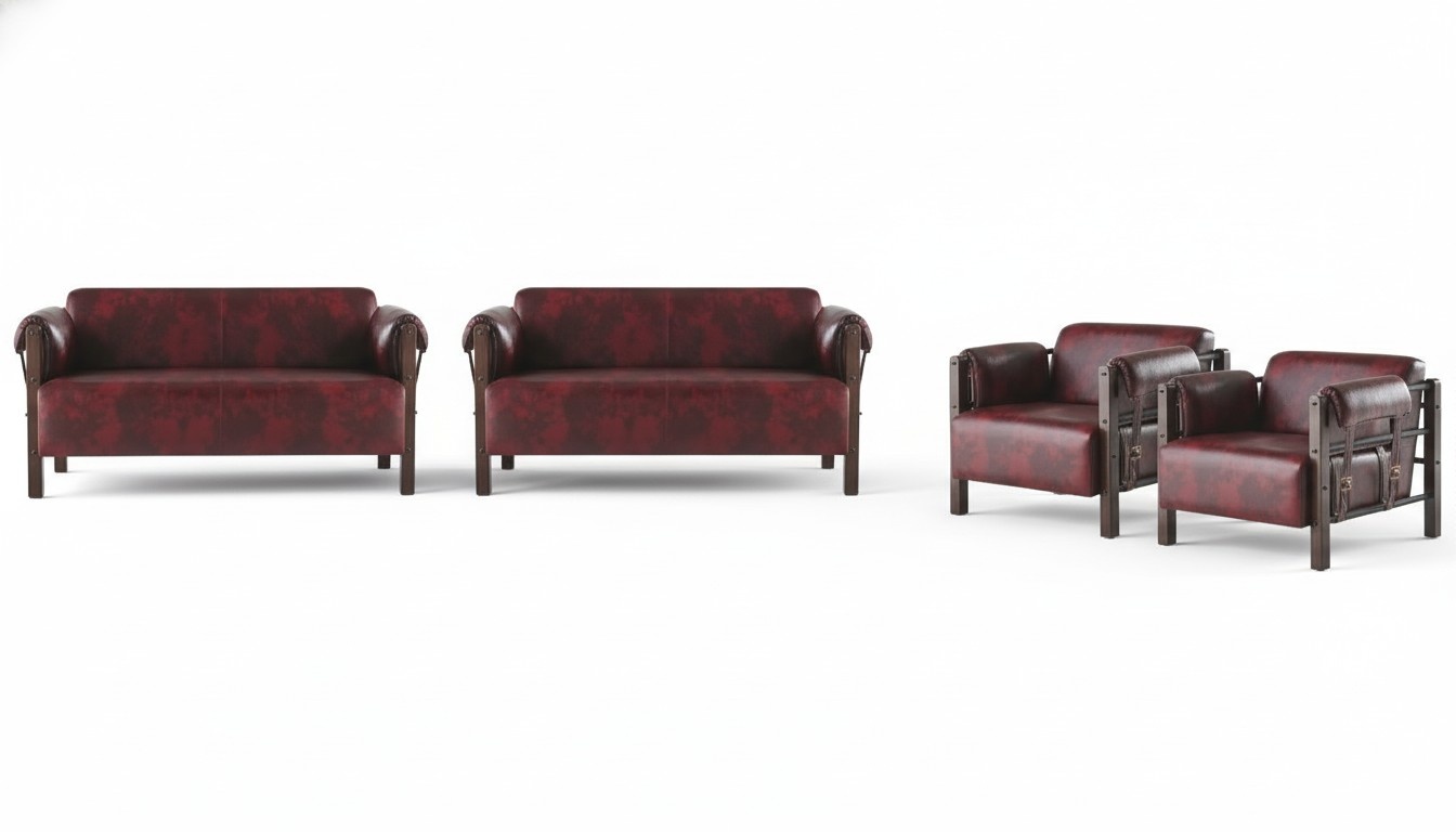 Sofas 2-seater armchair Bordeaux Modern wood soft leather armrests set