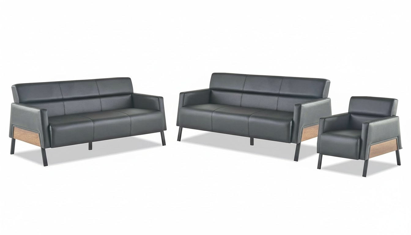 3-Seater Sofas Armchair Black Modern Seating Furniture Sofa Set Leather Sofas Wood