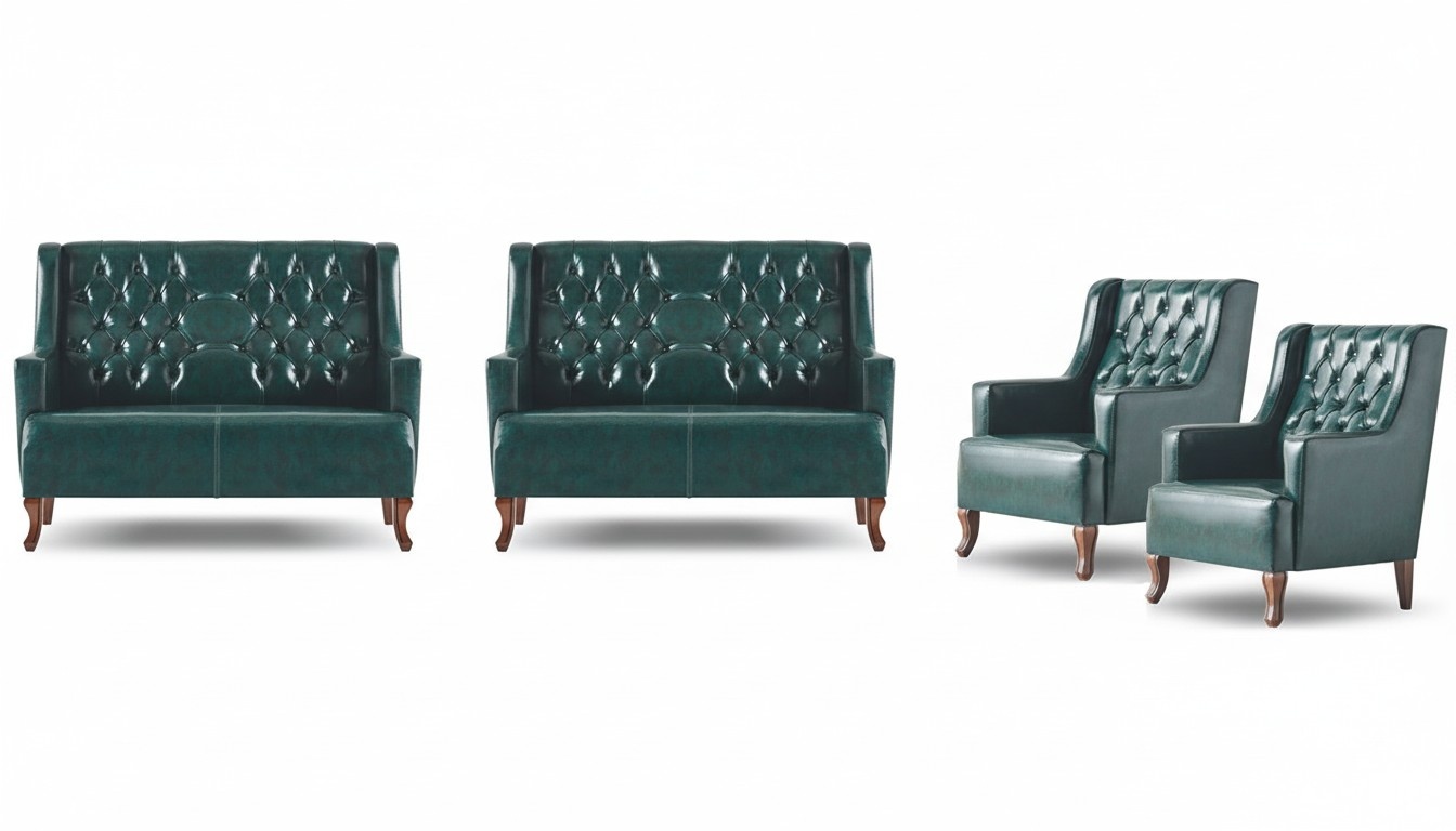 Classic Green Chesterfield Sofas Versatile Leather Sofas Wooden Buttons Couch