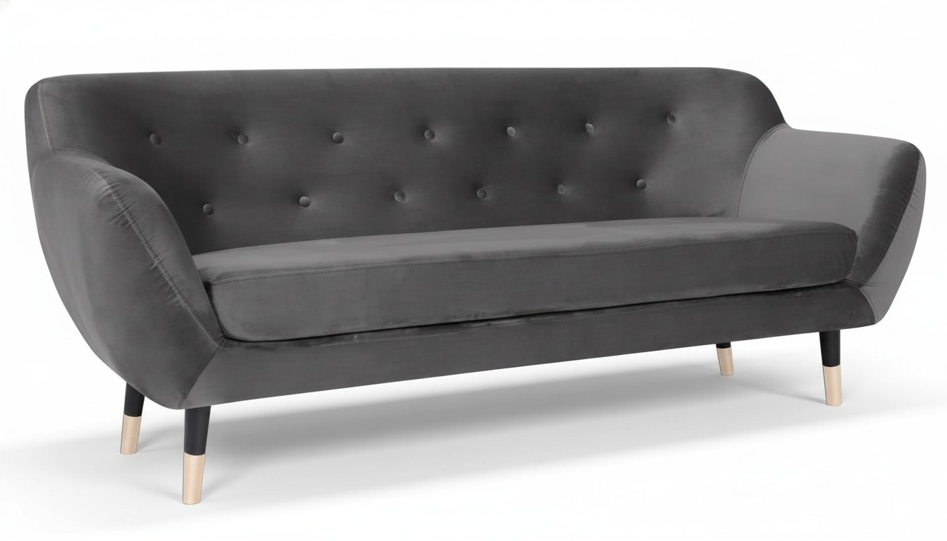 Chesterfield Sofas Three-Seater Gray Fabric Living Room Design Couches Upholstered Sofa