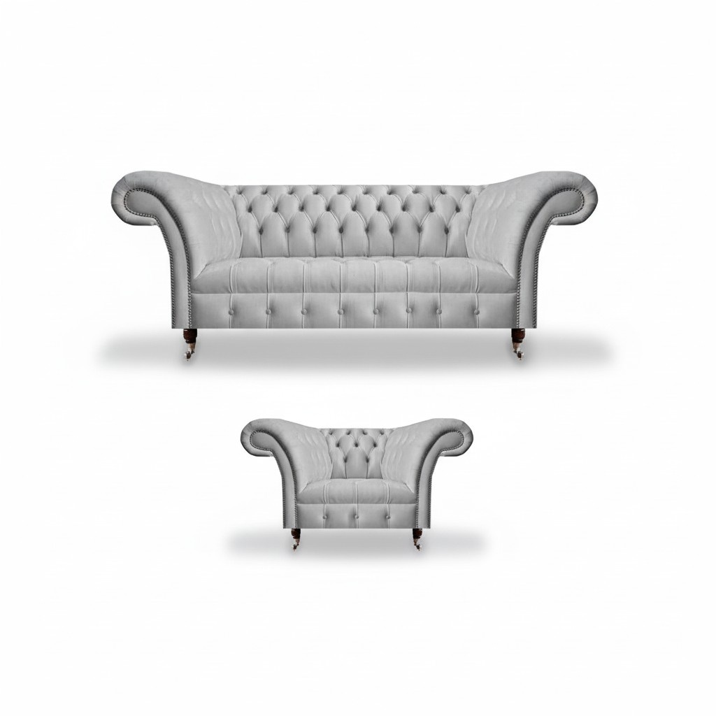 Sofas Complete 2-piece Upholstered Furniture Gray Armchair with Three-Seater Sofa Couch