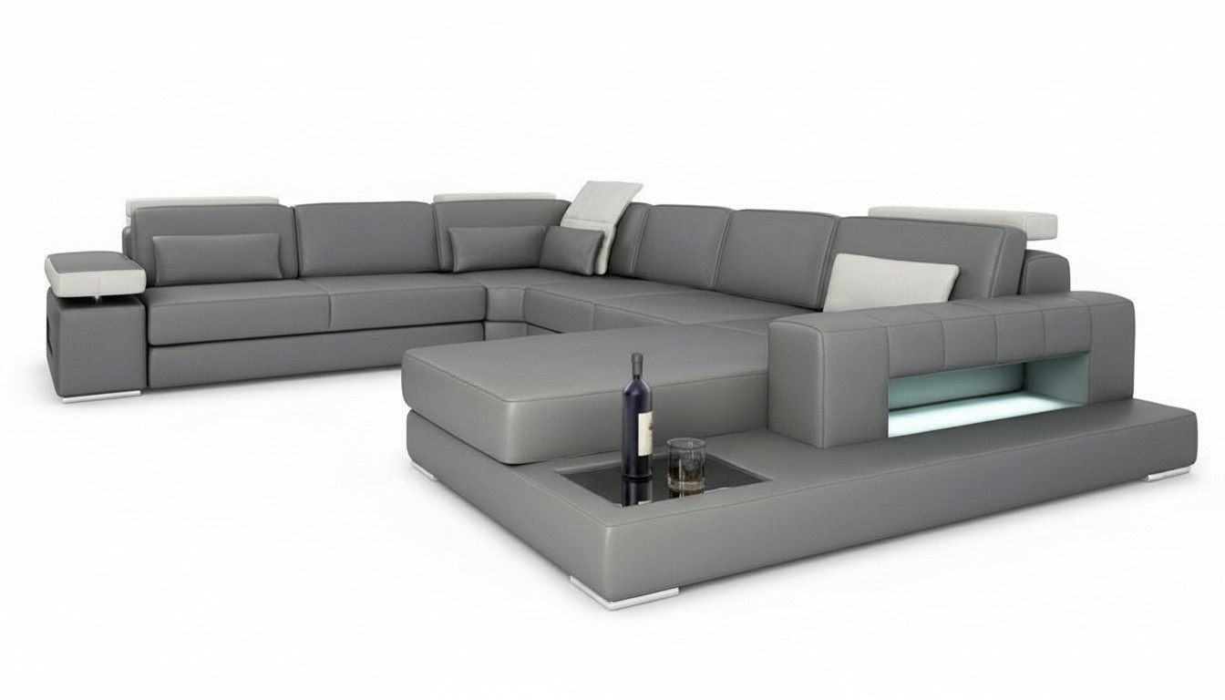 Sofas Grey New Sofa U-Form Fabric Sofa Couch Living Landscape Design Modern Leather