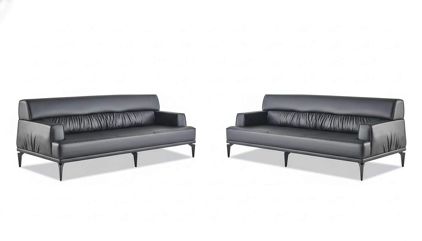 Leather Sofa Set Black 3-Seater Modern Leather Sofas Couch
