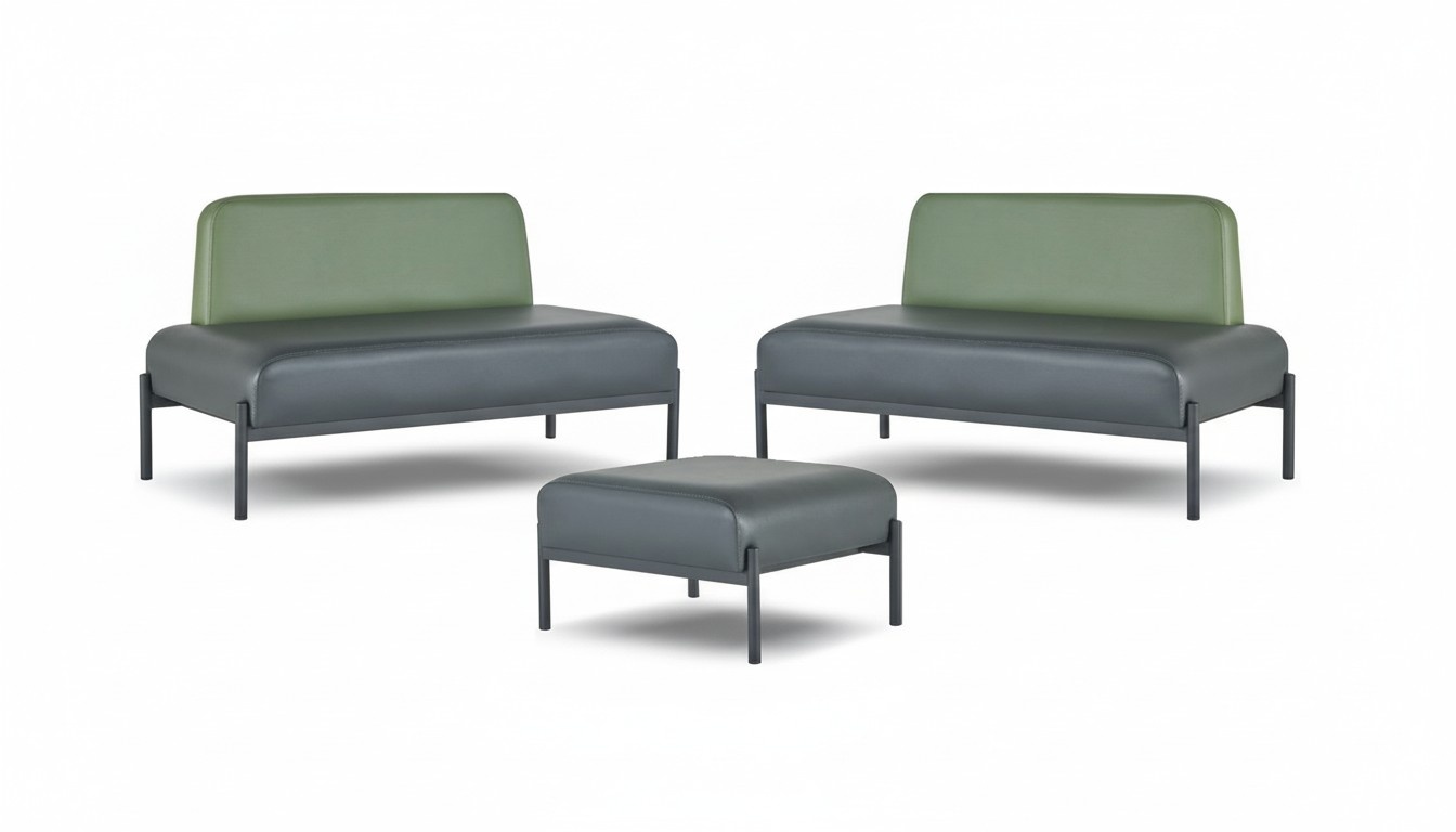 Sofas Seating Furniture 2-Seater Stool Black Green Couch Leather Stainless Steel Wood