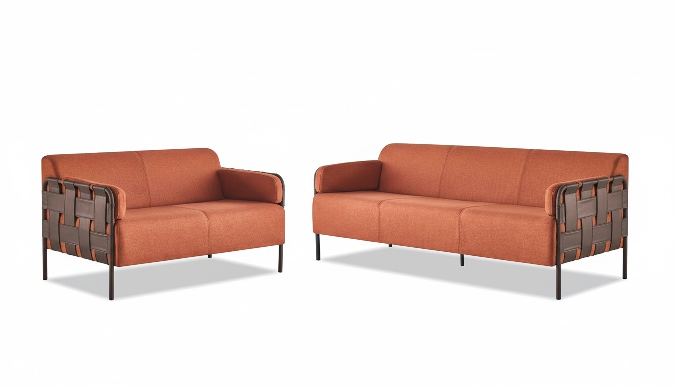 Sofas Sofa sets 3-seater 2-seater Orange fabric set leather stainless steel