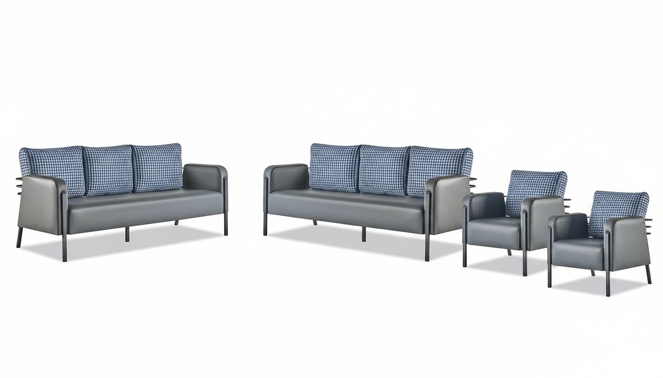 Sofa upholstery stainless steel leather sofa set 3-seater armchair gray blue textile