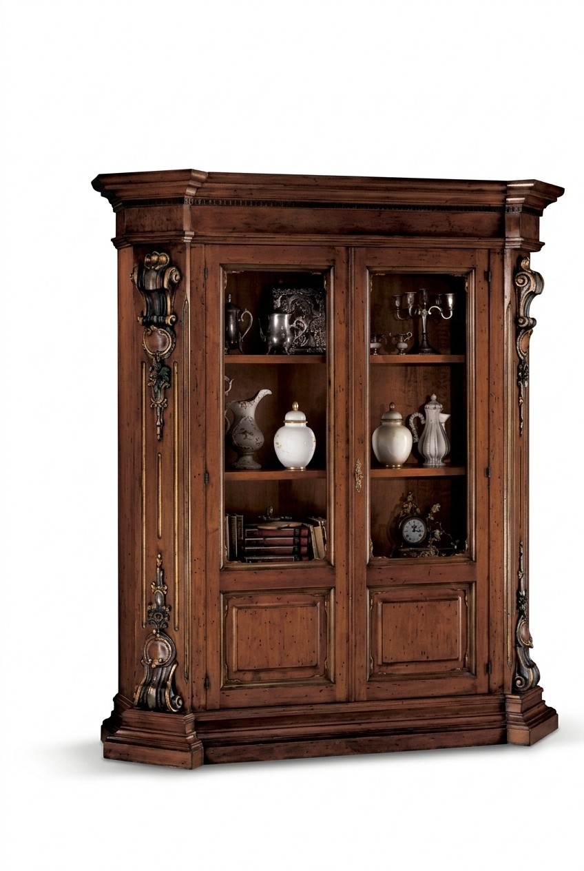 Solid Wood Brown Bookcase Living Room Furniture Brown Luxury Cupboard