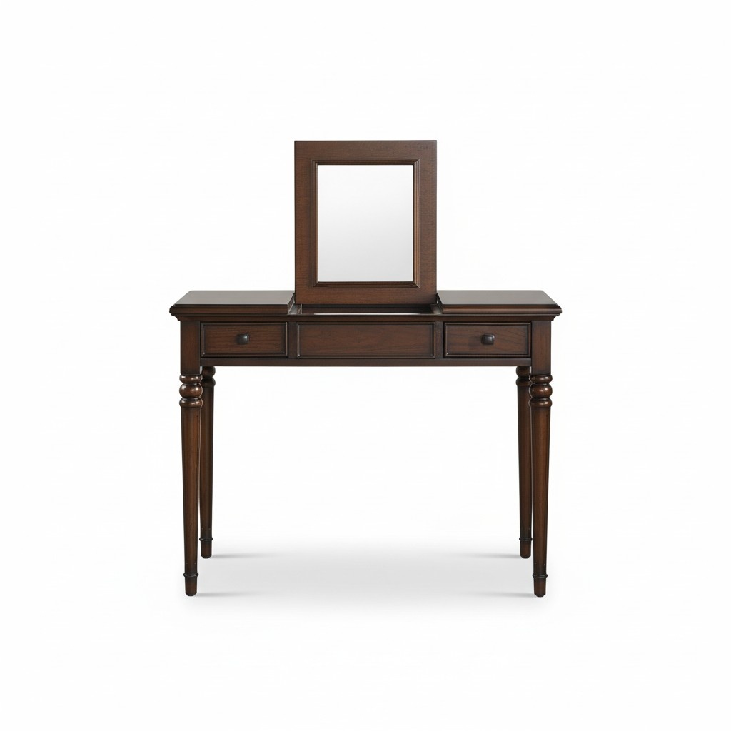 Real Wood Dressing Table Brown Classic Make-up Table With Mirror Premium Furniture New