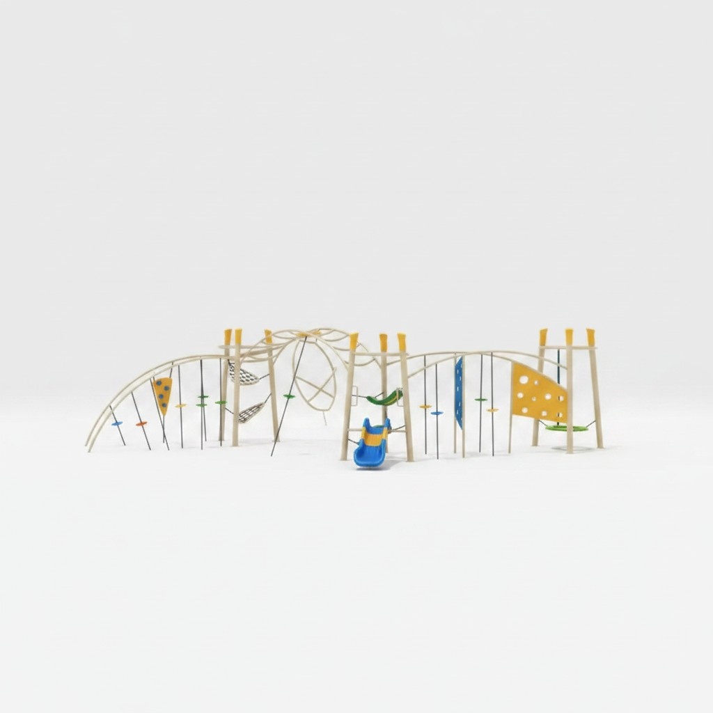Sports ground for children Wooden climbing tower outdoor with slide New