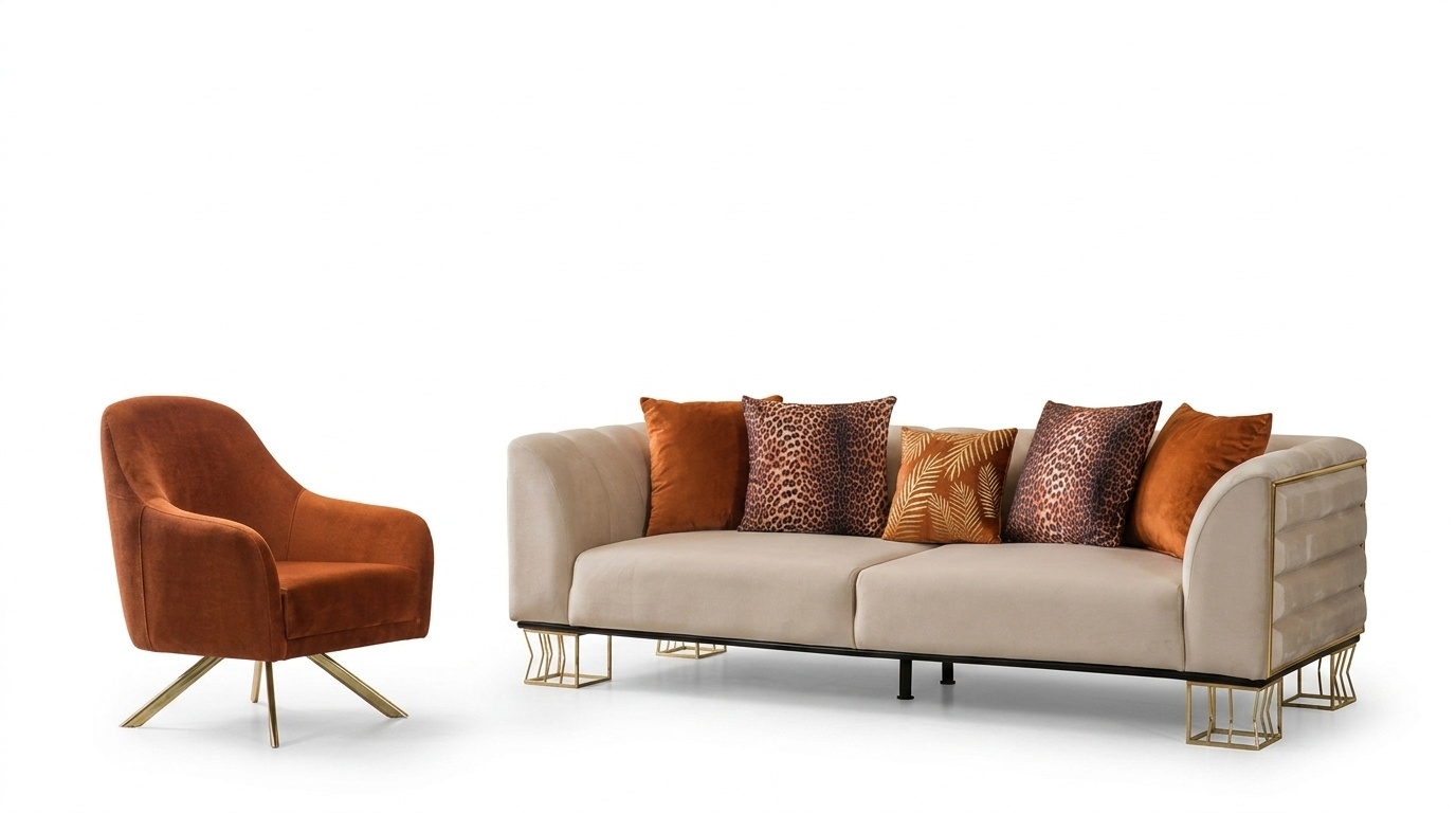 Stainless Steel Living Room Sofa Set 3+1 Seater Upholstered Armchair Luxury Sofa