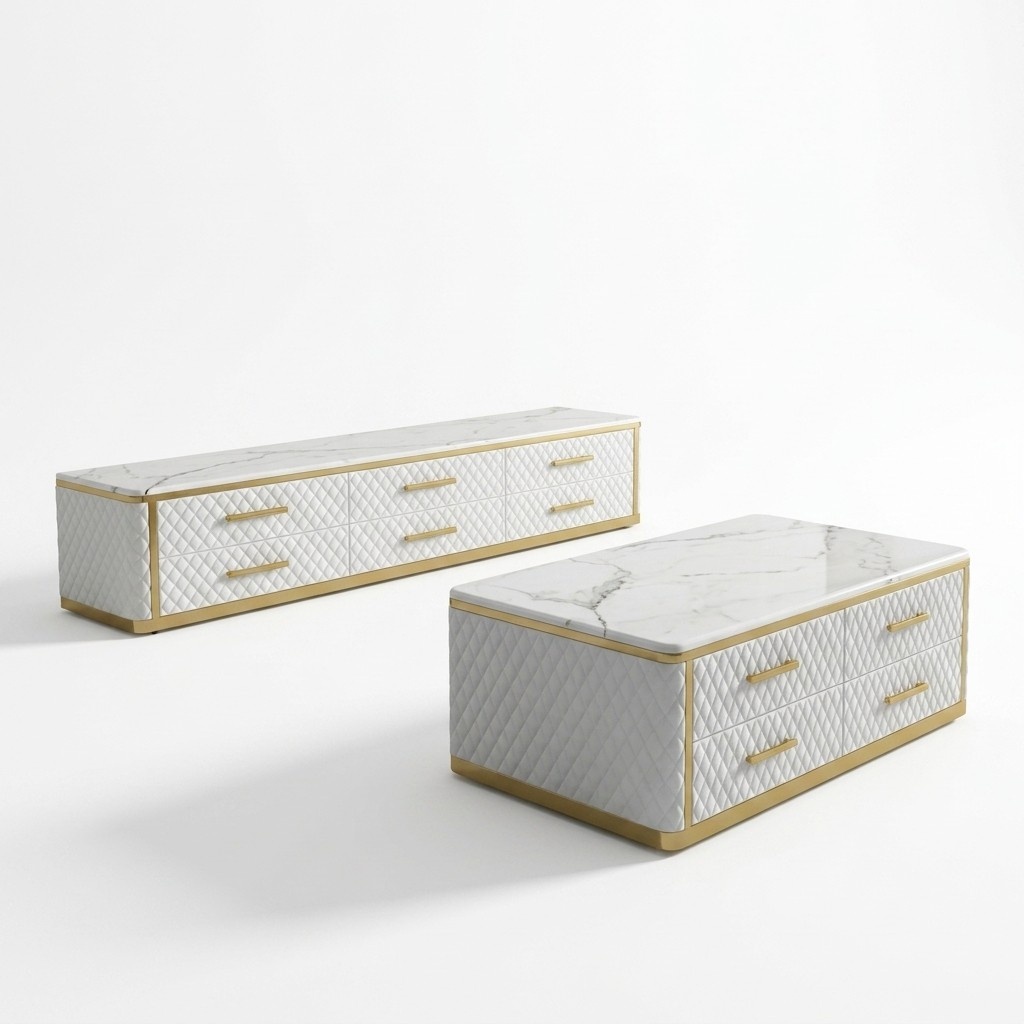 Stainless Steel Sideboard Leather Marble Imitation Stone Coffee Tables 200x40cm Tables